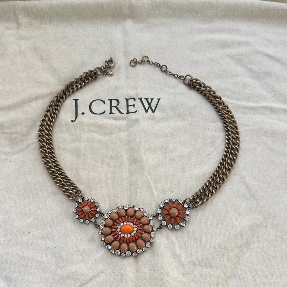 J. Crew Bronze and Coral Floral Necklace